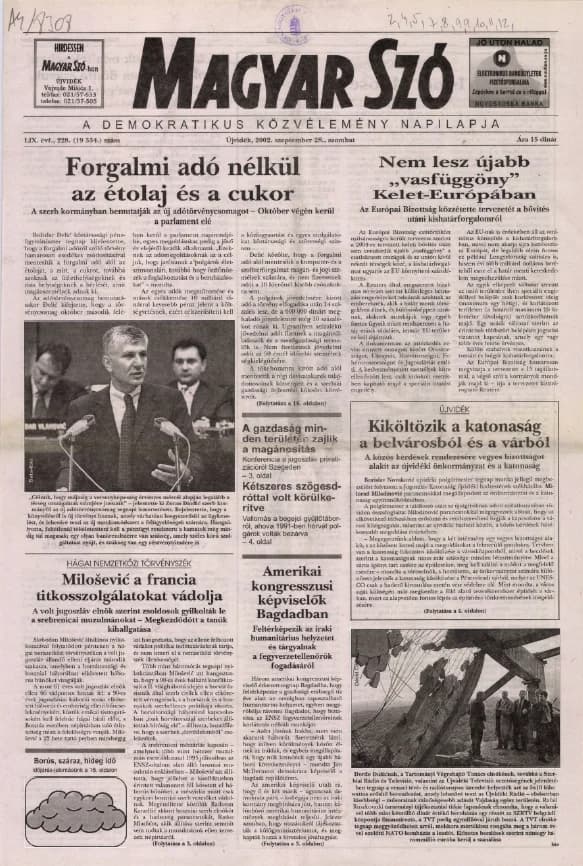 Magyar Szó, 59. évf. 2002. szeptember 28. 228. sz. 1–16. oldal