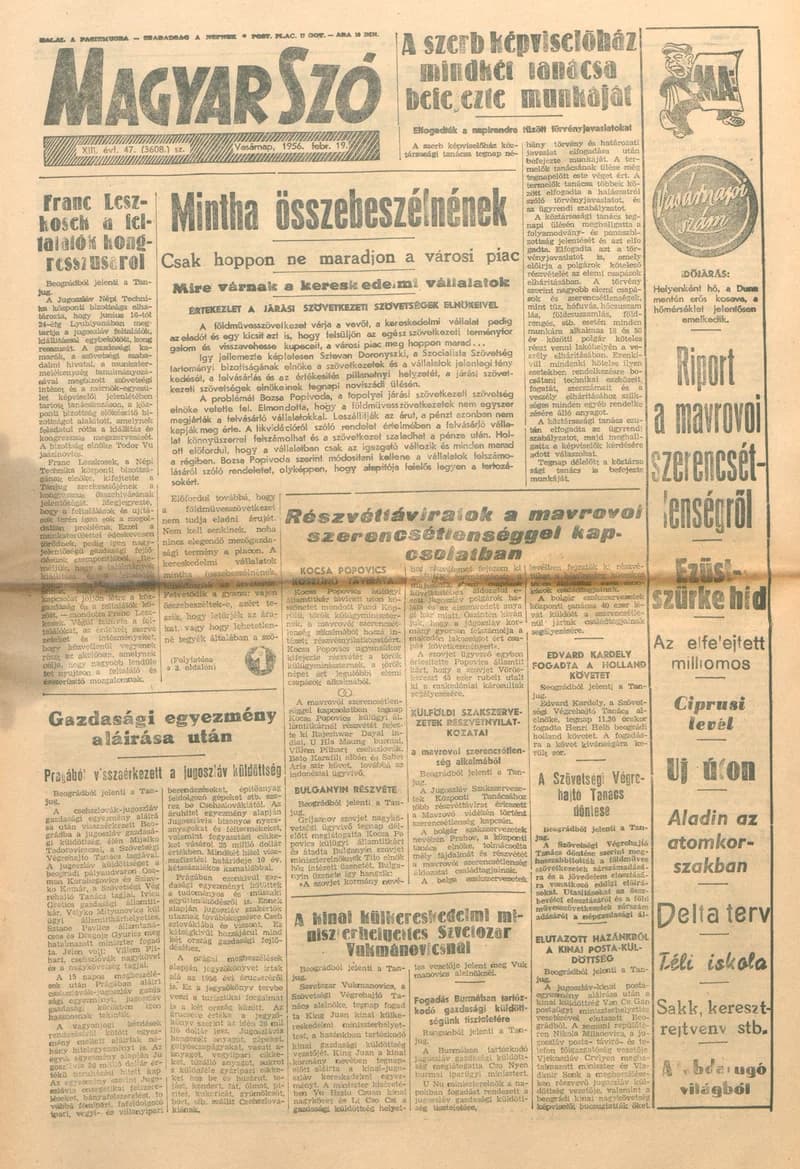 Magyar Szó, 13. évf. 1956. február 19. 47. sz. 1–20. oldal
