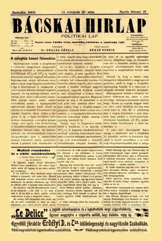 Bácskai Hirlap, 6. évf. 1902. február 19. 29. sz.