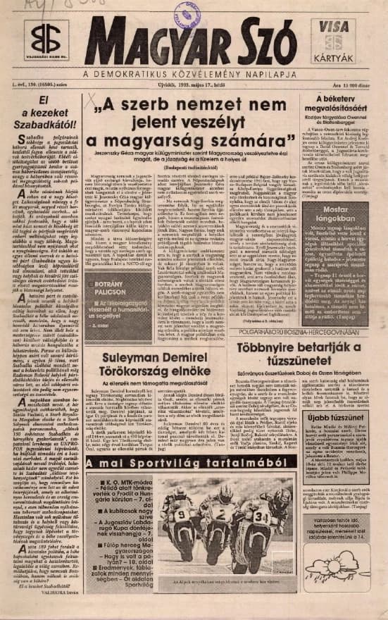Magyar Szó, 50. évf. 1993. május 17. 130. sz. 1–16. oldal