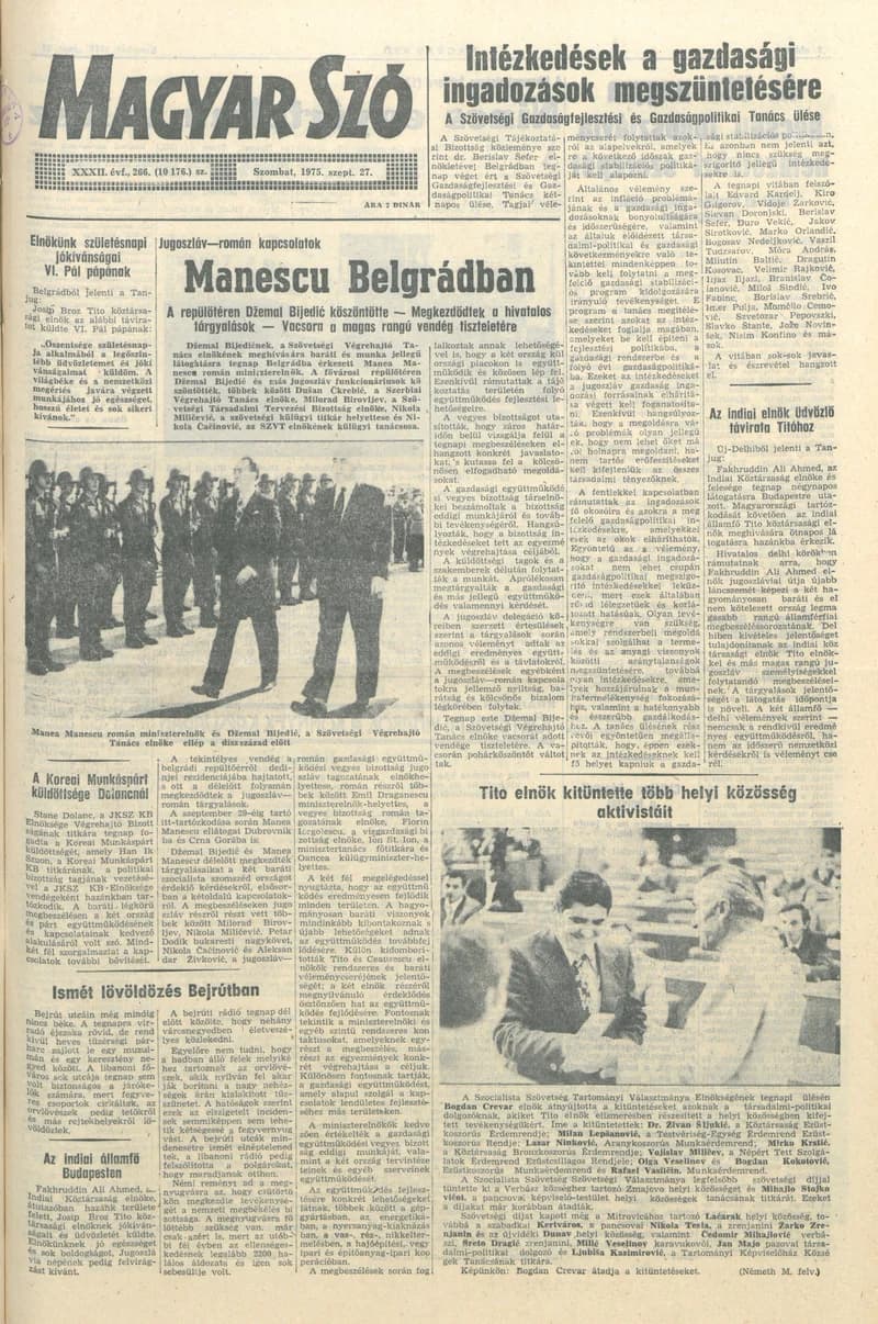 Magyar Szó, 32. évf. 1975. szeptember 27. 266. sz.