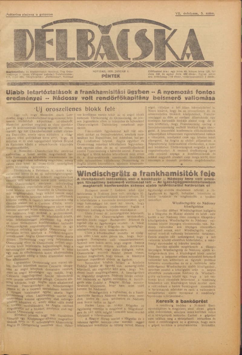 Délbácska, 7. évf. 1926. január 8. 5. sz.