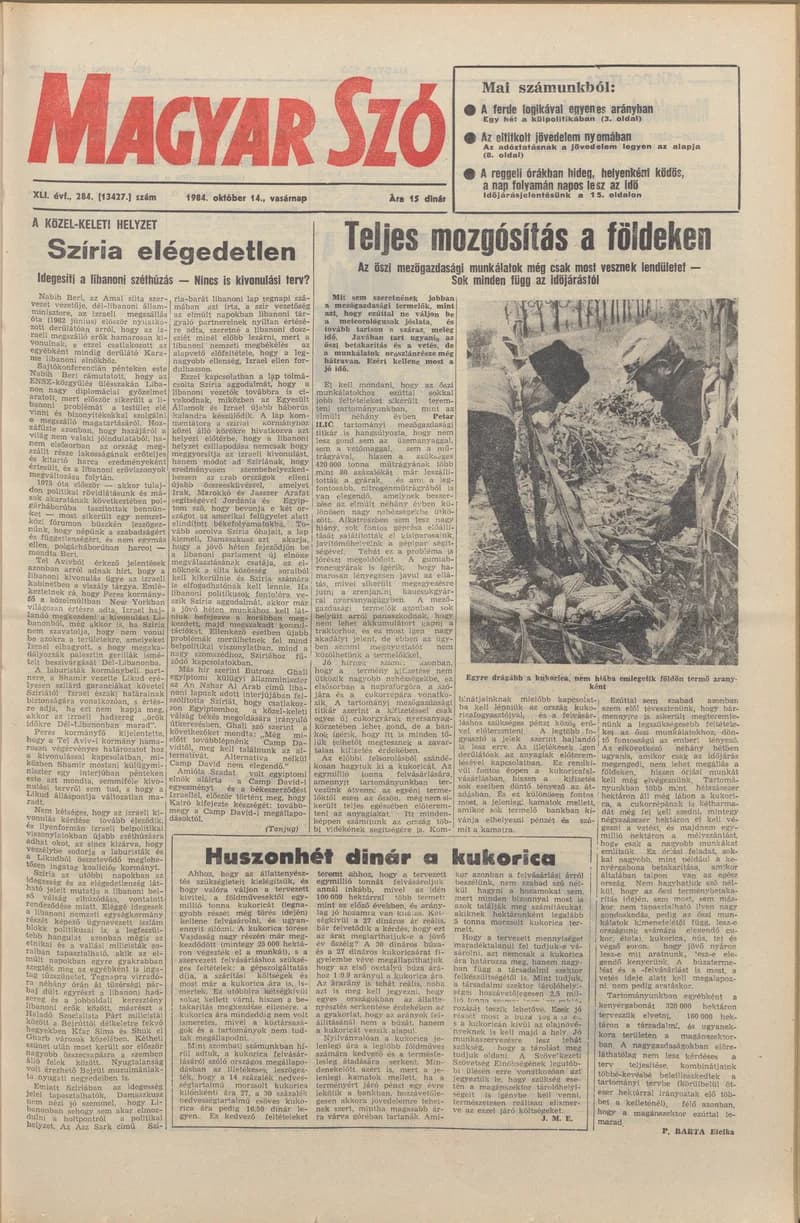 Magyar Szó, 41. évf. 1984. október 14. 284. sz. 1–28. oldal