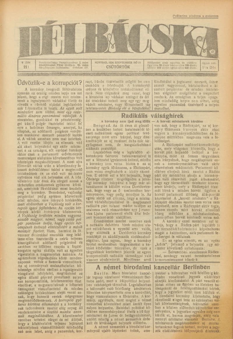Délbácska, 5. évf. 1924. szeptember 11. 211. sz.
