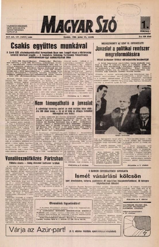 Magyar Szó, 45. évf. 1988. június 29. 177. sz. 1–20. oldal