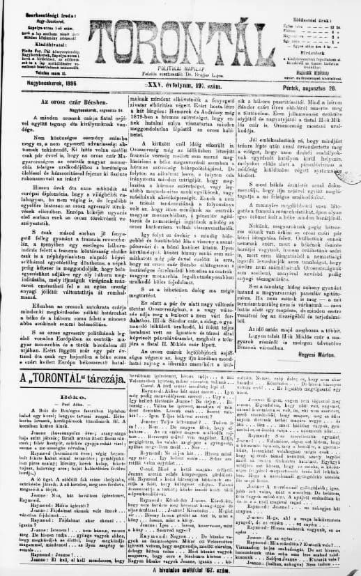 Torontál, 25. évf. 1896. augusztus 28. 197. sz.