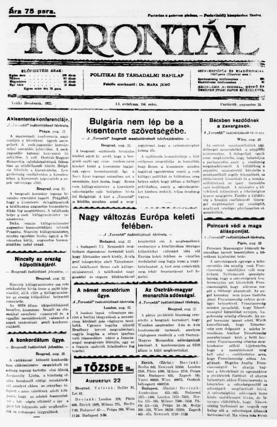 Torontál, 51. évf. 1922. augusztus 24. 186. sz.