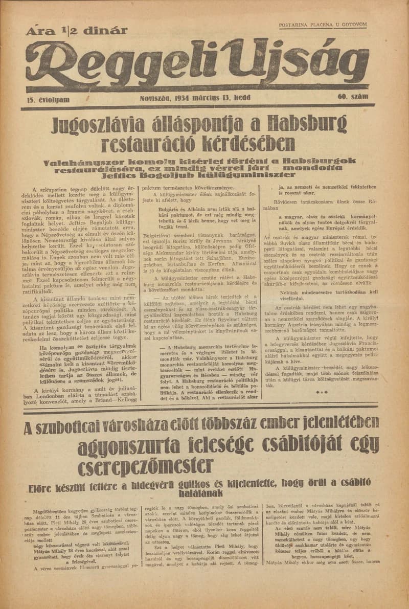 Reggeli Újság, 15. évf. 1934. március 13. 60. sz.