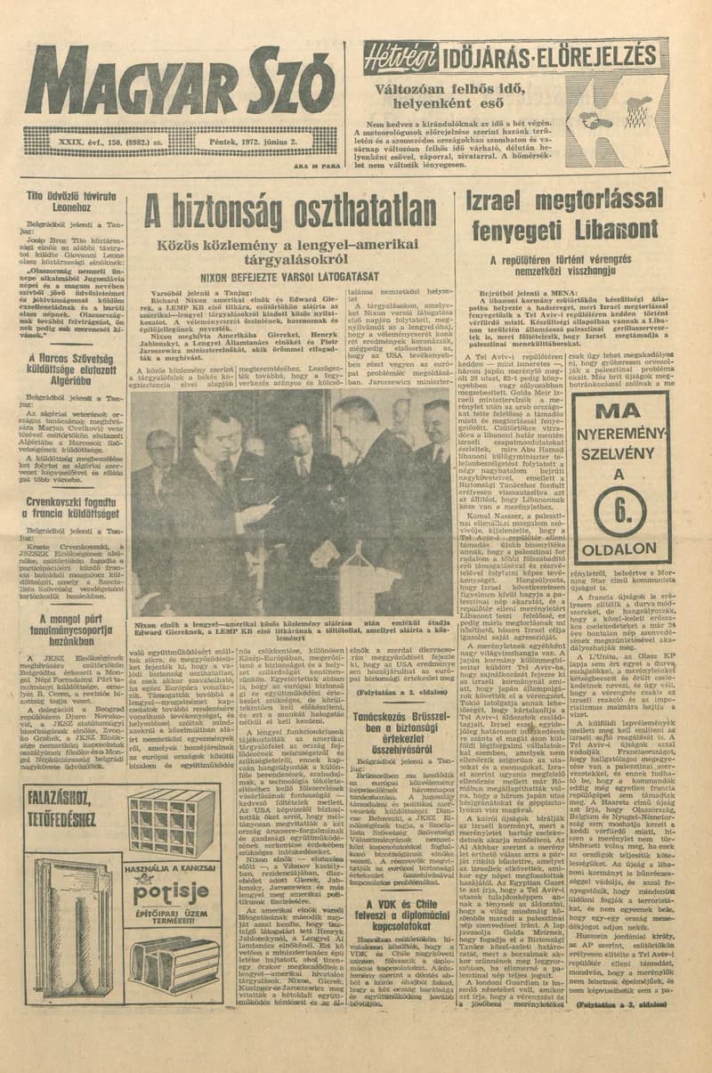 Magyar Szó, 29. évf. 1972. június 2. 150. sz. 1–16. oldal