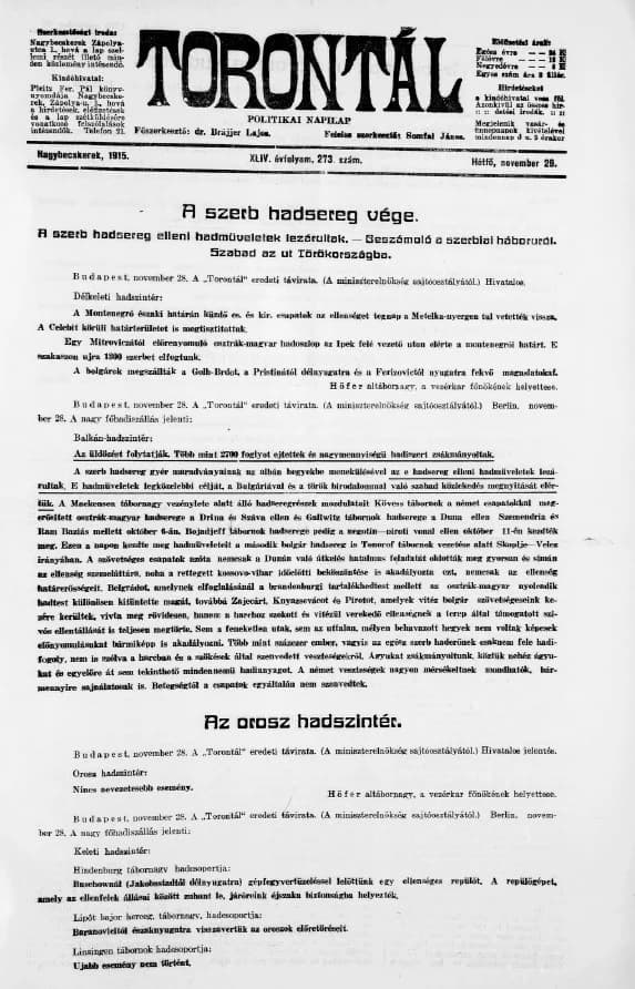 Torontál, 44. évf. 1915. november 29. 273. sz.