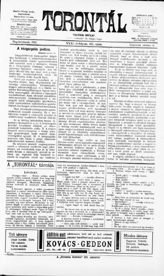 Torontál, 31. évf. 1902. október 16. 237. sz.