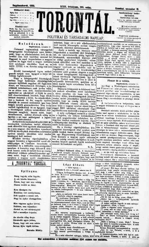 Torontál, 22. évf. 1893. november 18. 265. sz.