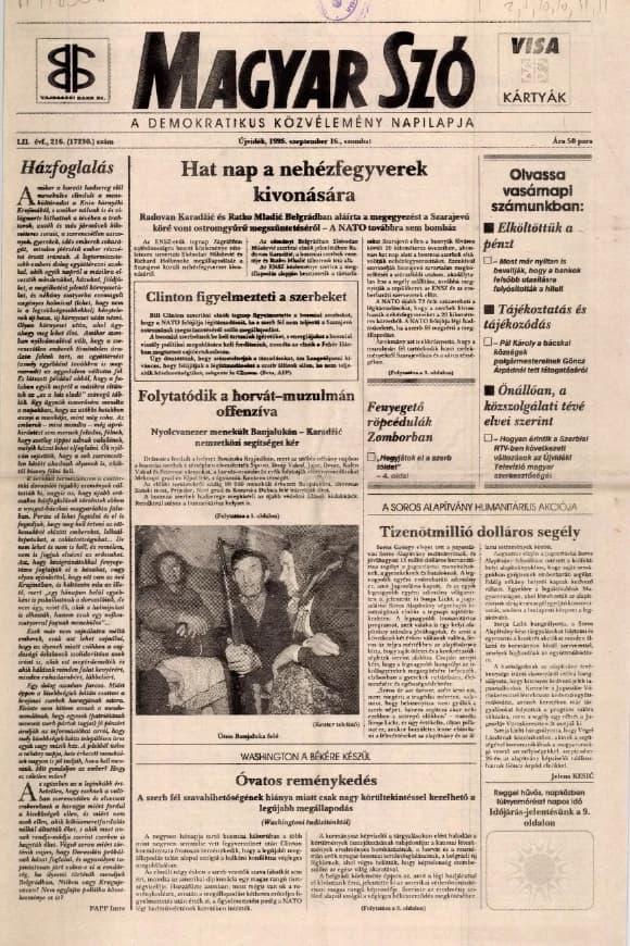 Magyar Szó, 52. évf. 1995. szeptember 16. 216. sz. 1–16. oldal