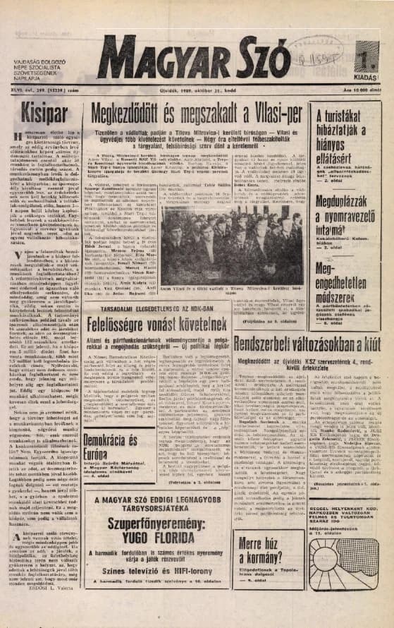 Magyar Szó, 46. évf. 1989. október 31. 299. sz. 1–16. oldal