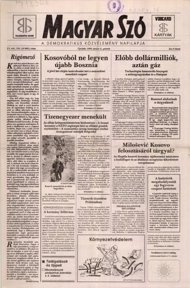 Magyar Szó, 55. évf. 1998. június 5. 133. sz. 1–16. oldal