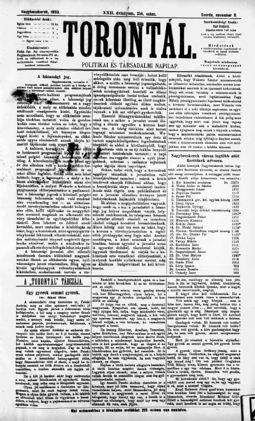 Torontál, 22. évf. 1893. november 8. 256. sz.