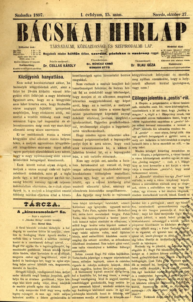 Bácskai Hirlap, 1. évf. 1897. október 27. 15. sz. 1–4. oldal