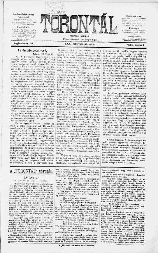 Torontál, 30. évf. 1901. március 1. 50. sz.