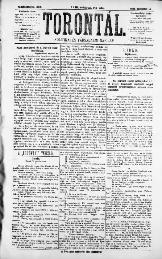 Torontál, 23. évf. 1894. augusztus 14. 186. sz.