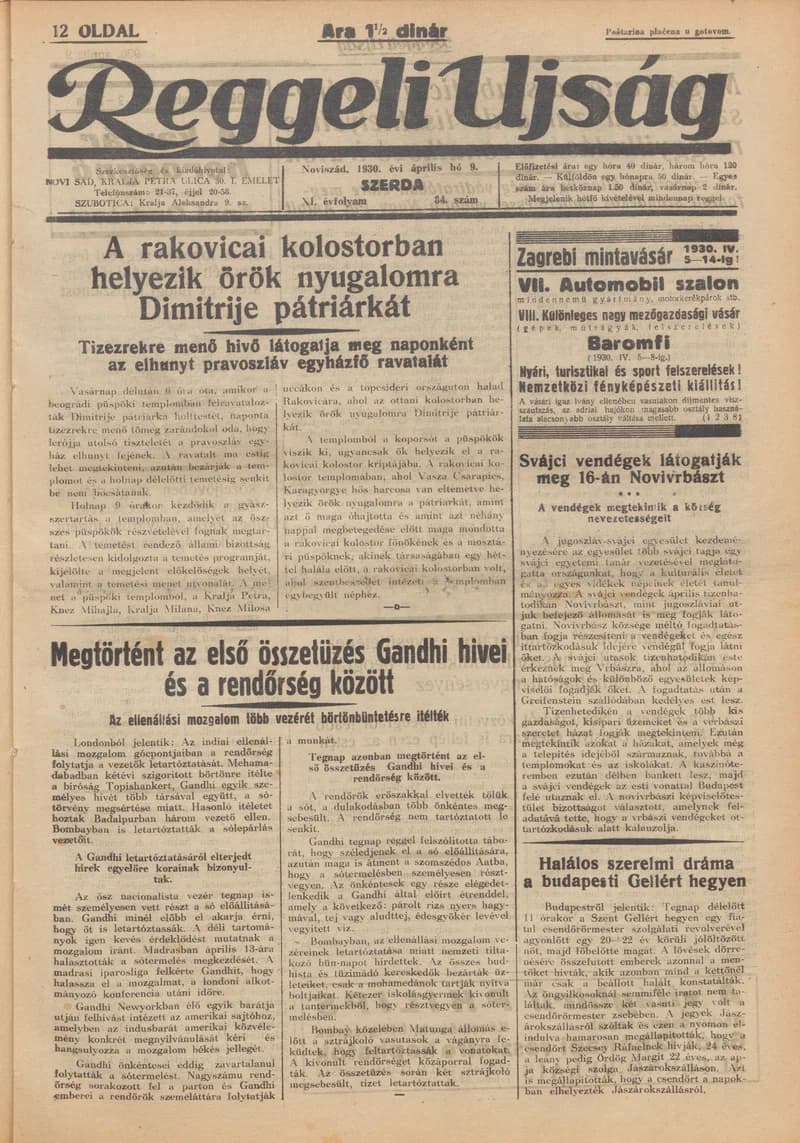Reggeli Újság, 11. évf. 1930. április 9. 84. sz.