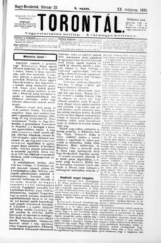 Torontál, 20. évf. 1891. február 22. 8. sz.