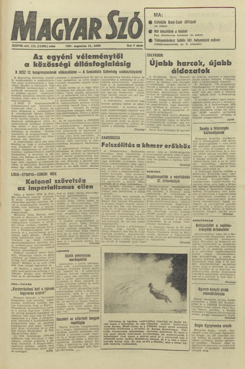 Magyar Szó, 38. évf. 1981. augusztus 24. 232. sz.