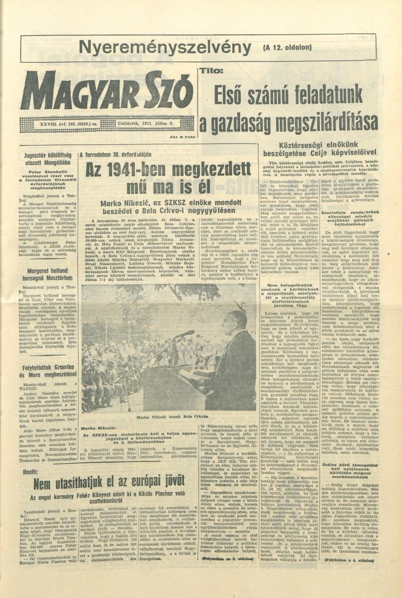 Magyar Szó, 28. évf. 1971. július 8. 185. sz. 1–12. oldal