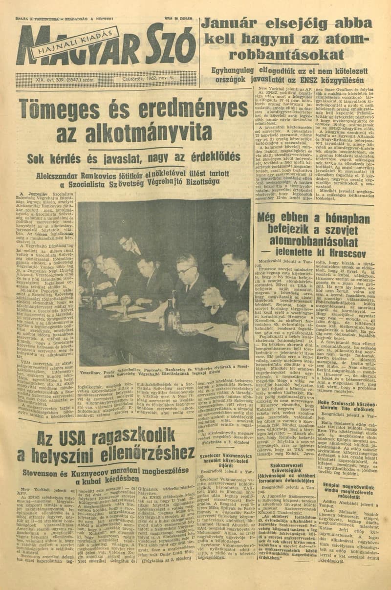 Magyar Szó, 19. évf. 1962. november 8. 309. sz. 1–14. oldal