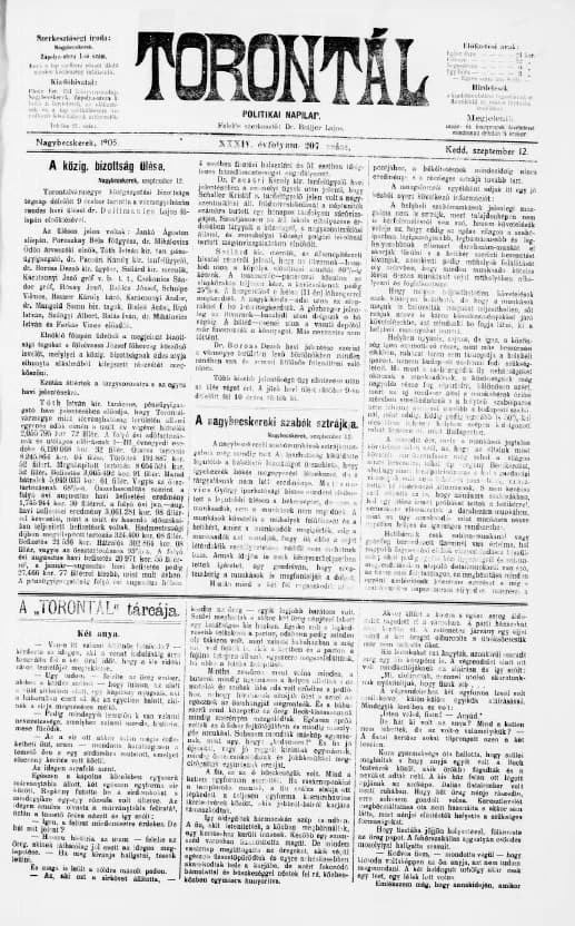 Torontál, 34. évf. 1905. szeptember 12. 207. sz.