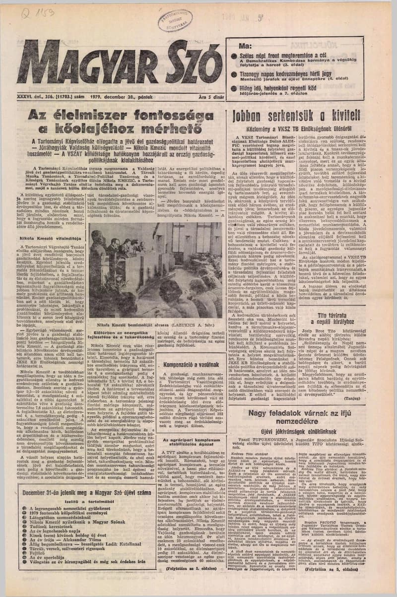 Magyar Szó, 36. évf. 1979. december 28. 356. sz. 1–20. oldal