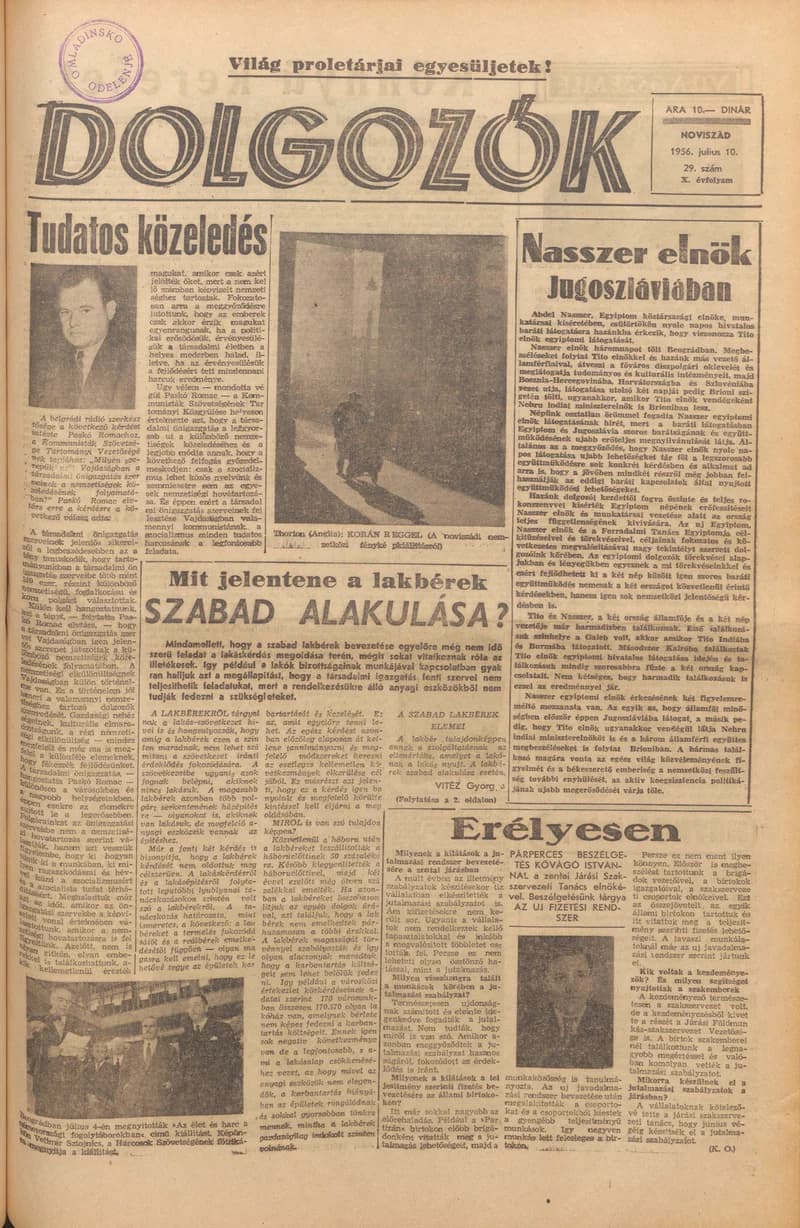 Dolgozók, 10. évf. 1956. július 10. 29. sz.