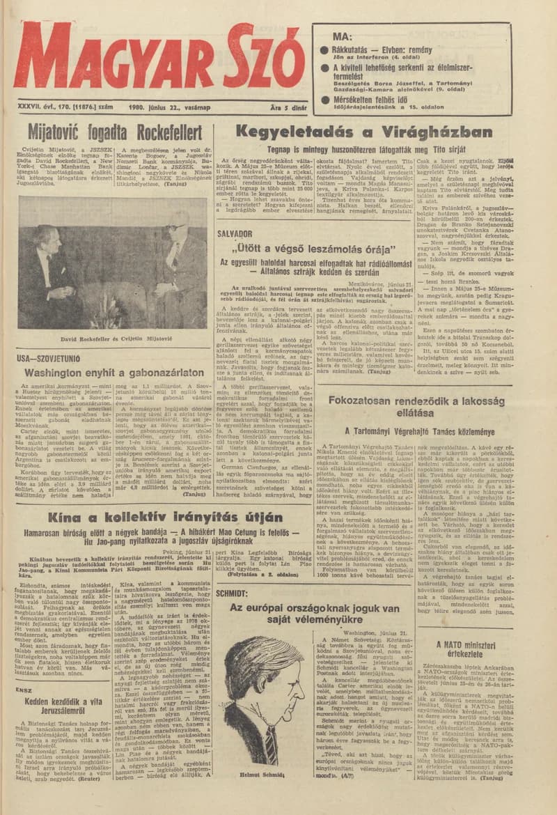 Magyar Szó, 37. évf. 1980. június 22. 170. sz. 1–32. oldal