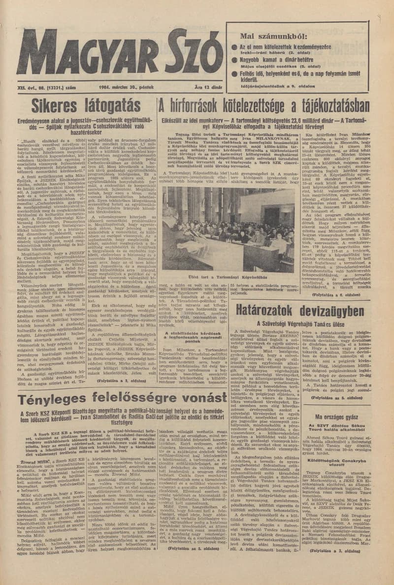 Magyar Szó, 41. évf. 1984. március 30. 88. sz. 1–20. oldal