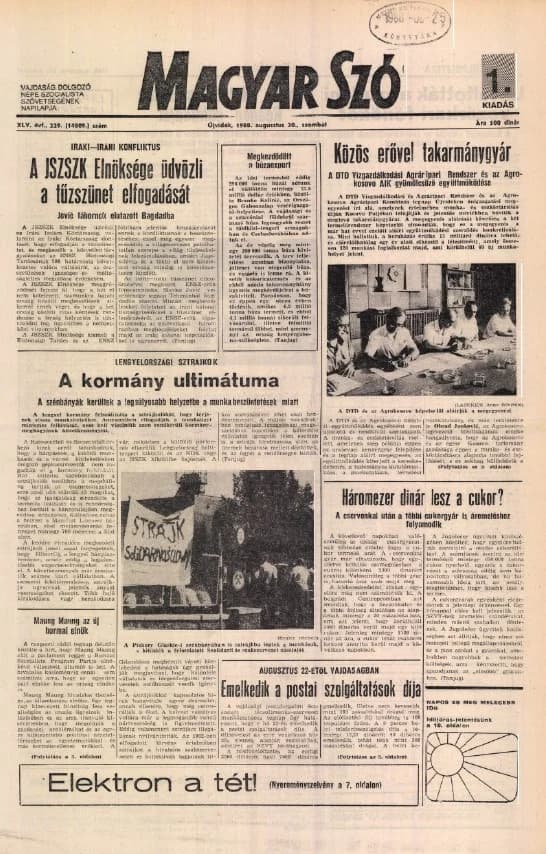 Magyar Szó, 45. évf. 1988. augusztus 20. 229. sz. 1–20. oldal