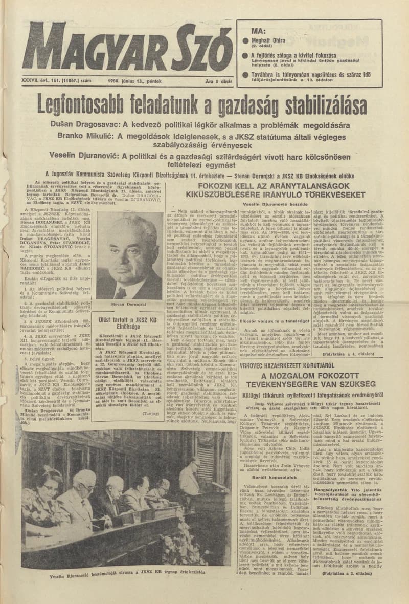 Magyar Szó, 37. évf. 1980. június 13. 161. sz. 1–24. oldal