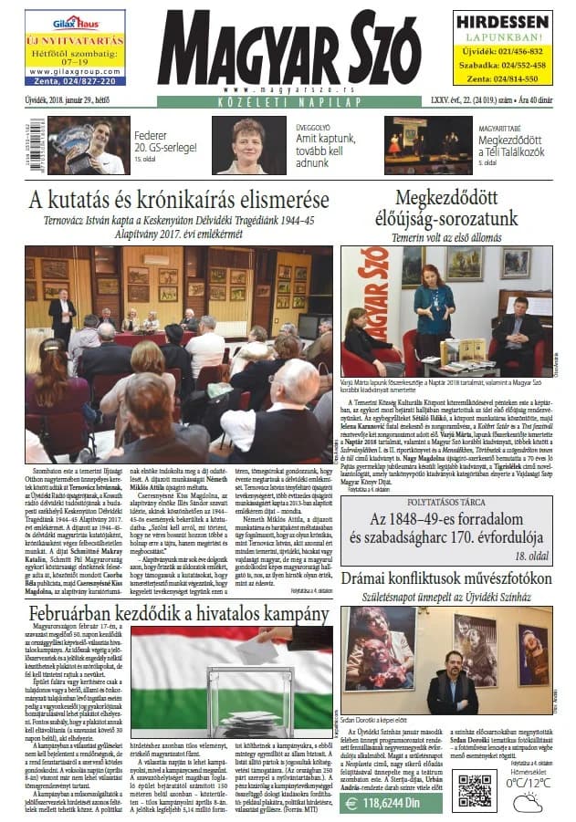 Magyar Szó, 75. évf. 2018. január 29. 22. sz. 1–20. oldal
