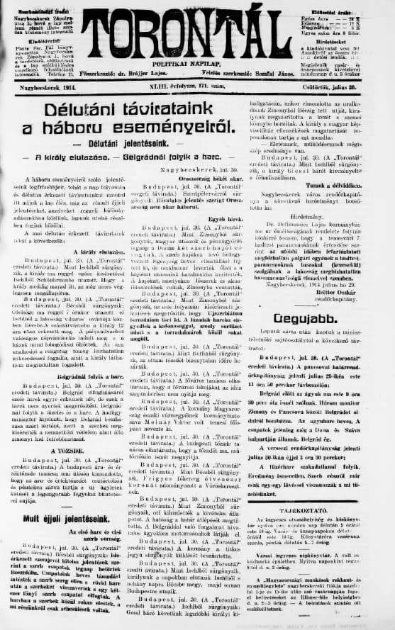 Torontál, 43. évf. 1914. július 30. 171. sz.