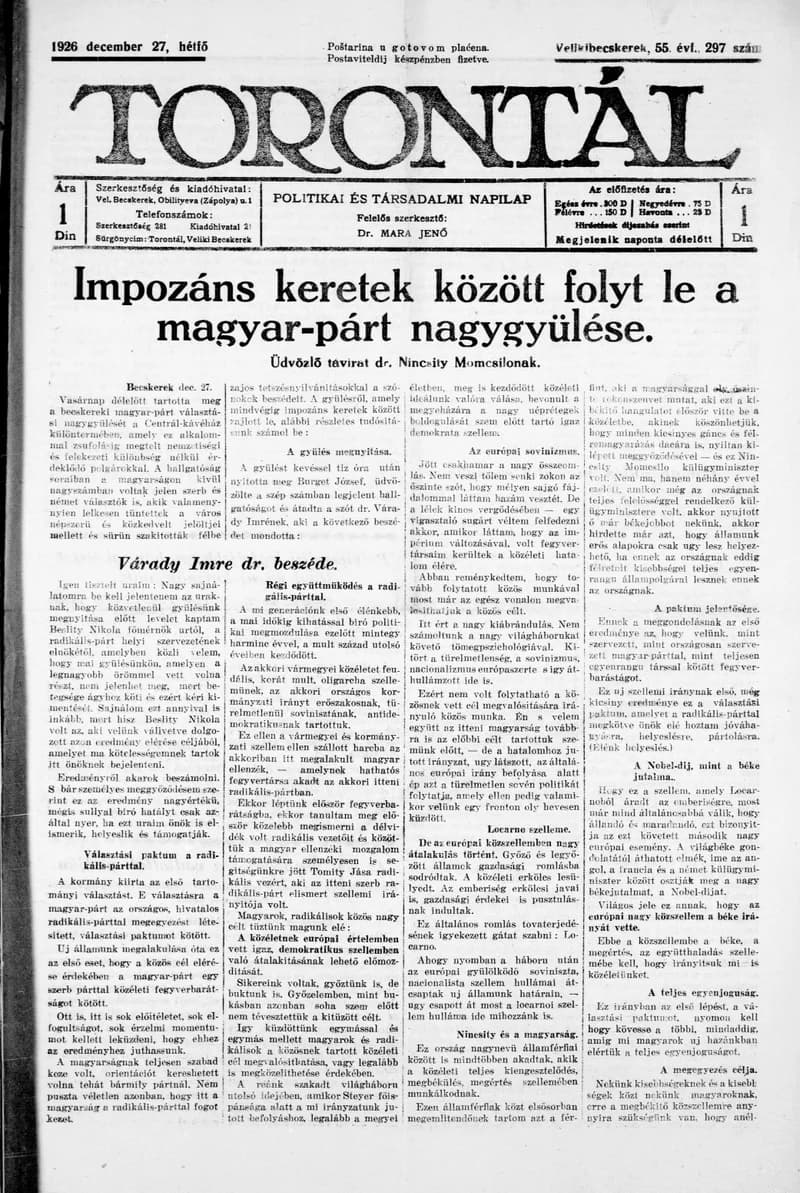 Torontál, 55. évf. 1926. december 27. 297. sz.