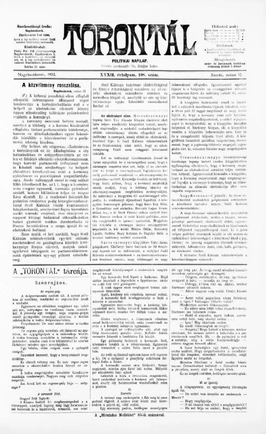 Torontál, 32. évf. 1903. május 13. 108. sz.