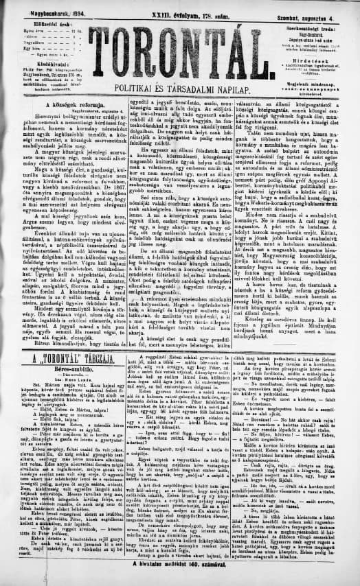 Torontál, 23. évf. 1894. augusztus 4. 178. sz.