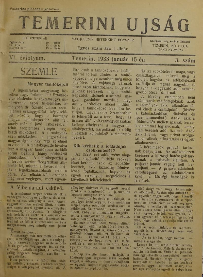 Temerini Újság 1928-1944, 6. évf. 1933. január 15. 3. sz.