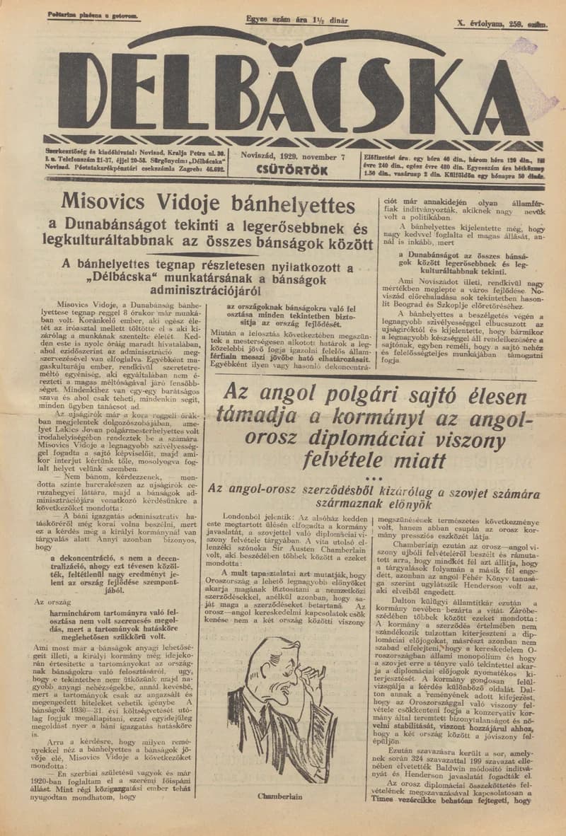 Délbácska, 10. évf. 1929. november 7. 259. sz.