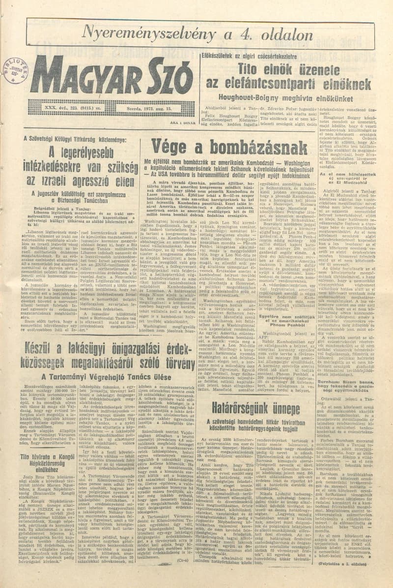 Magyar Szó, 30. évf. 1973. augusztus 15. 223. sz. 1–16. oldal
