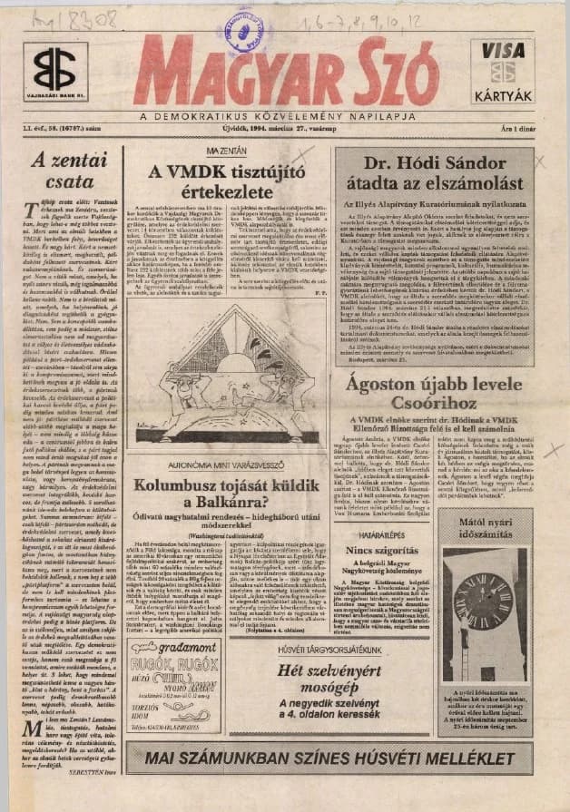 Magyar Szó, 51. évf. 1994. március 27. 58. sz. 1–24. oldal