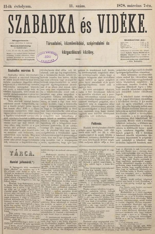 Szabadka és vidéke, 2. évf. 1878. március 7. 11. sz.