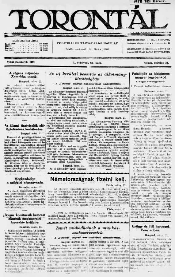 Torontál, 50. évf. 1921. március 23. 63. sz.