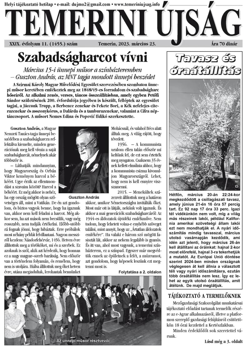 Temerini Újság, 29. évf. 2023. március 23. 11. sz.