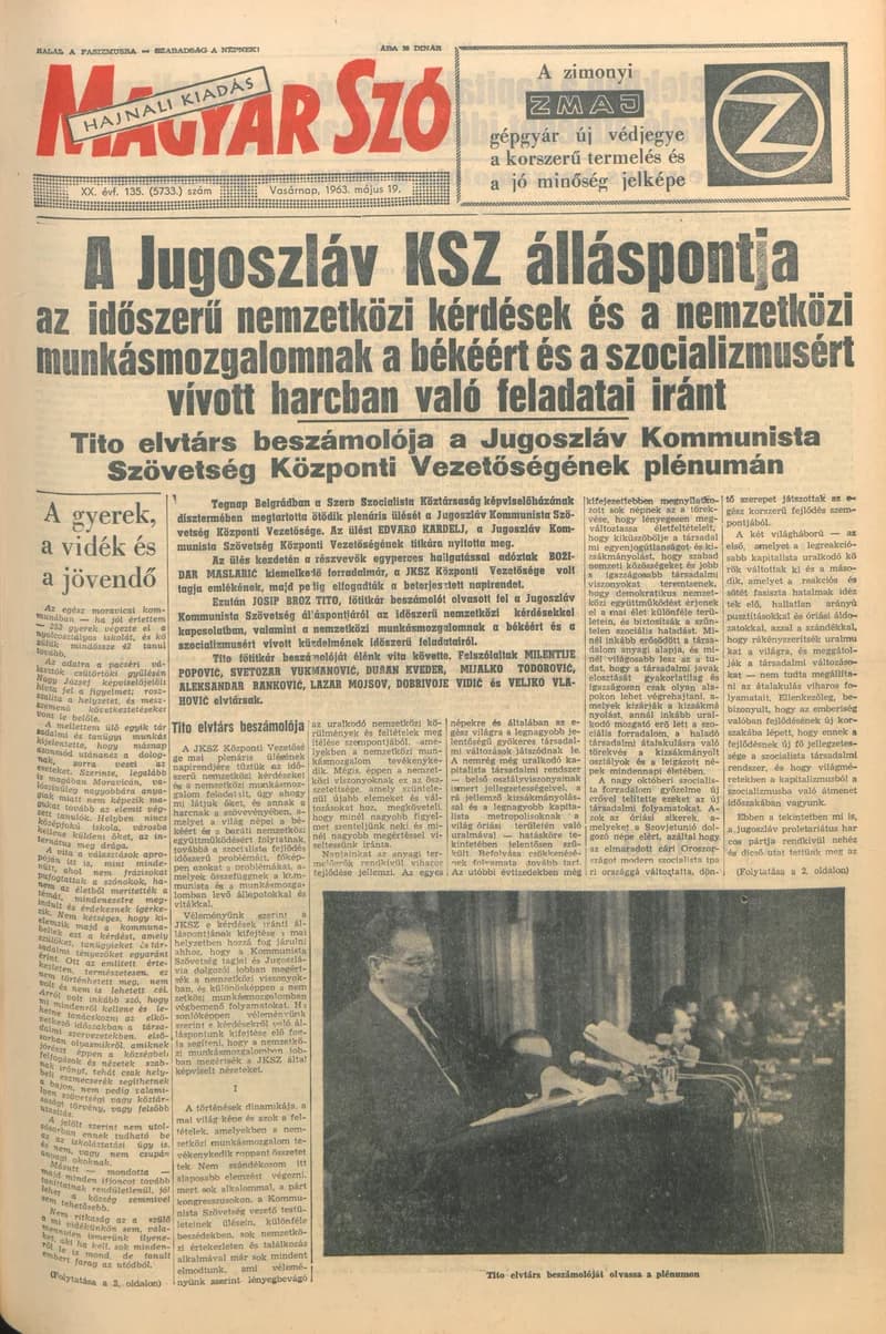 Magyar Szó, 20. évf. 1963. május 19. 135. sz. 1–24. oldal