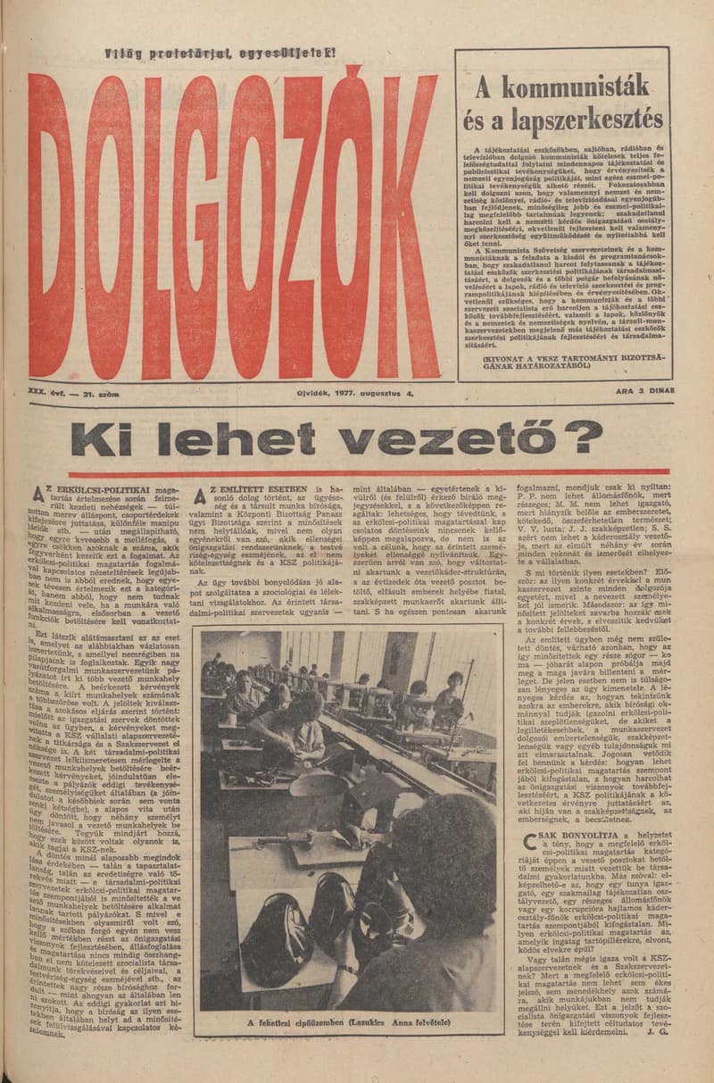 Dolgozók, 31. évf. 1977. augusztus 4. 31. sz.