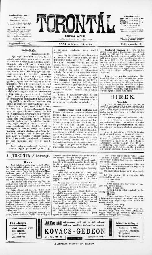 Torontál, 31. évf. 1902. november 18. 264. sz.